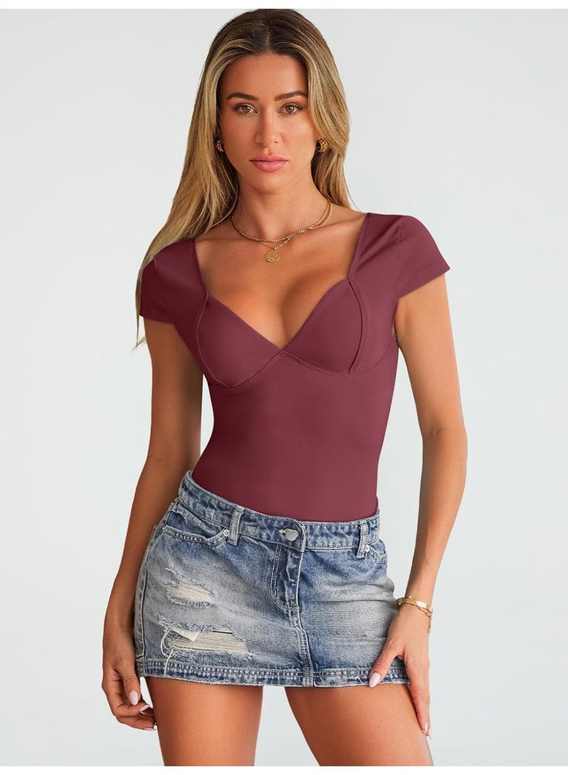 Women’s Deep V Neck Backless Short Sleeve Slim Fit Y2K Bustier Corset Cami Top - Image 3