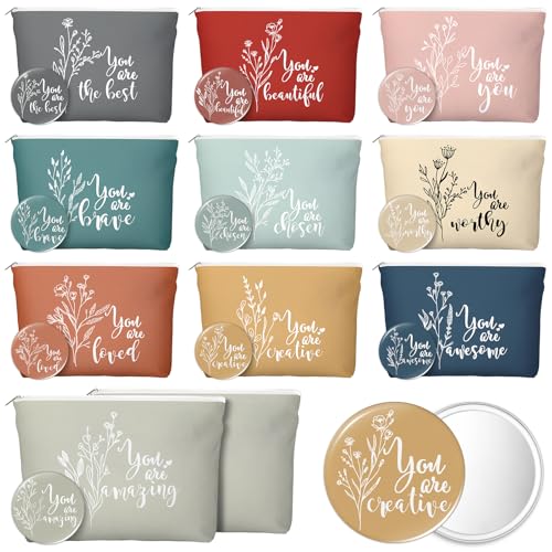 Vercraft 20 Pcs Employee Appreciation Gifts Inspirational Canvas Makeup Bags Compact Mirror Bulk Cosmetic Bags Portable Mirror Thank You Gifts for Women Christmas Nurse Practitioner (Bohemian) - Image 1