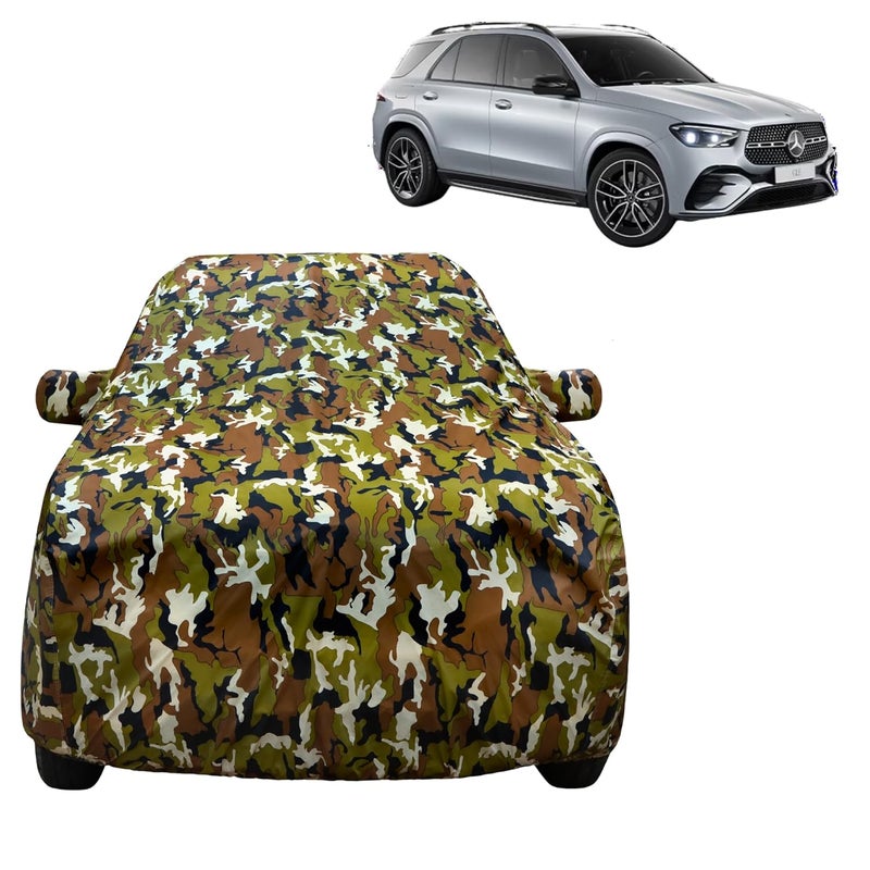 VYAS 100% Waterproof Car Body Cover for Merceadse Benz Gle with Mirror Pocket Triple Stitched Belt & Buckle Fitting Dual Elastic, Durable Material Jungle Print Camouflage Design - Image 1