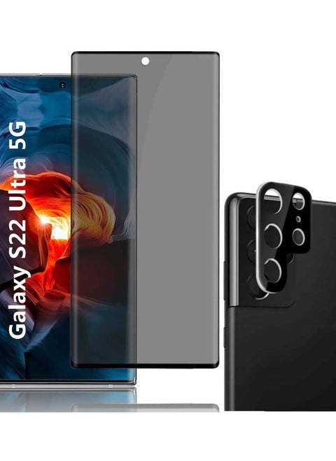 Privacy Screen Protector and Camera Lens for Samsung Galaxy S22 Ultra 5G 6.8"3D Full Coverage Shell Friendly 9H Hardness Easy To Install Protector1 +1 Pack