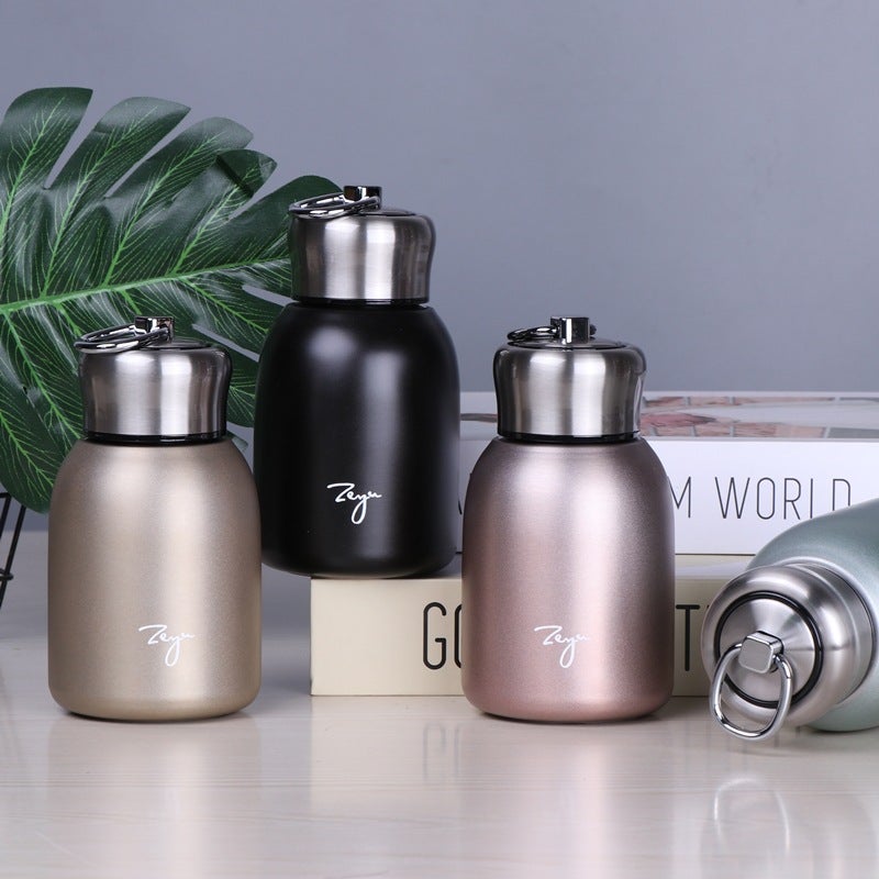 ZEYU Internet celebrity student male and female stainless steel large belly insulated cup, small fat Ding portable sports student water cup pocket gift, rose gold 300mL - Image 3