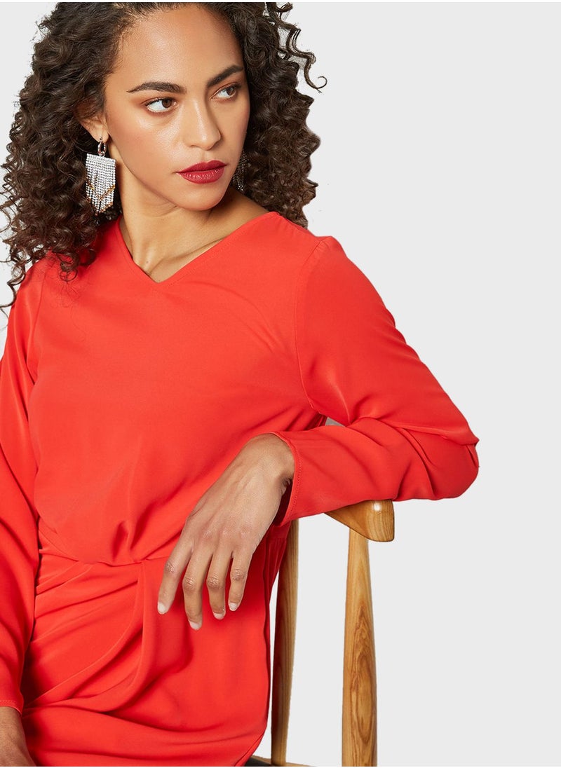 SIVVI for HANIYA - V-Neck Asymmetrical Hem Dress - Image 1