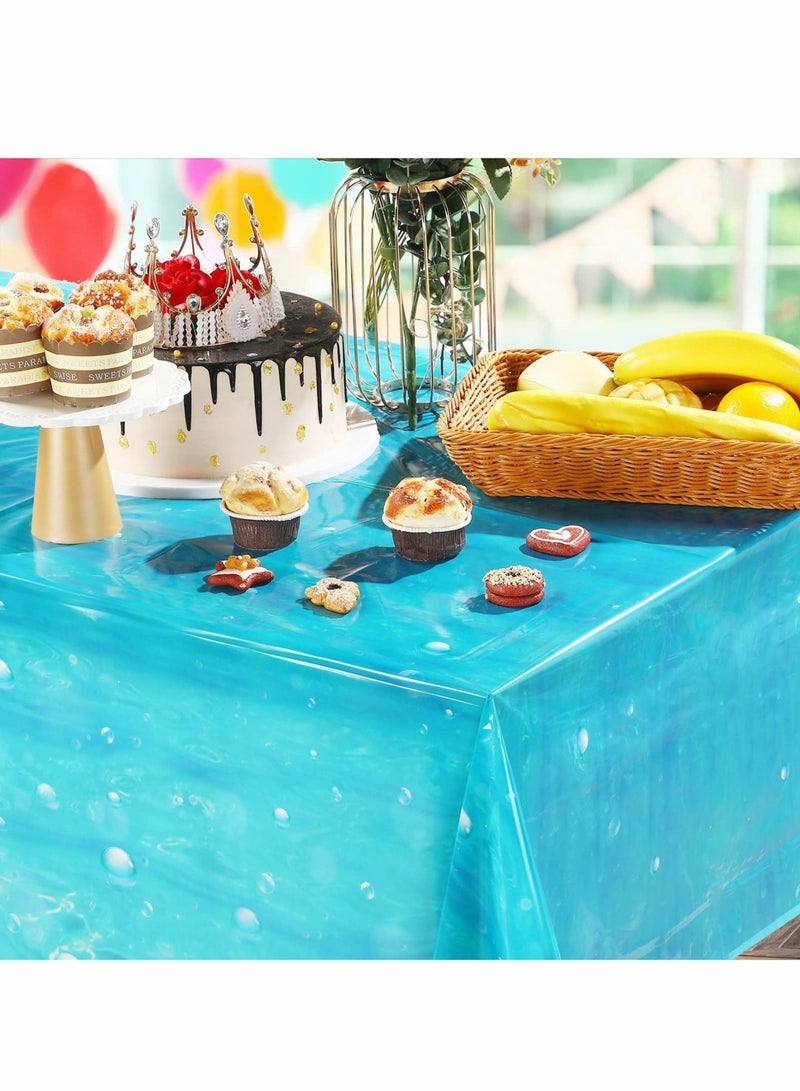Excefore Party Table Cover, 3 Pcs Ocean Waves Underwater Bubbles Plastic Tablecloth 54" x 108" Ocean Under The Sea Table Cloth Blue - Image 4