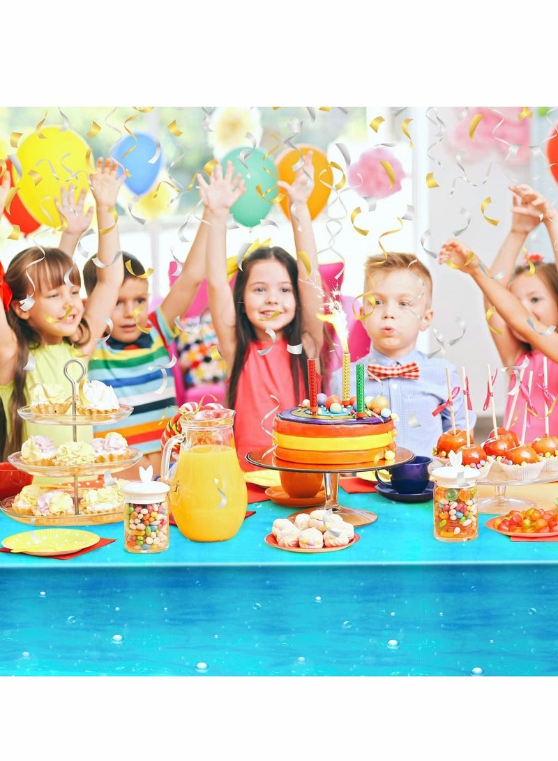 Excefore Party Table Cover, 3 Pcs Ocean Waves Underwater Bubbles Plastic Tablecloth 54" x 108" Ocean Under The Sea Table Cloth Blue - Image 2