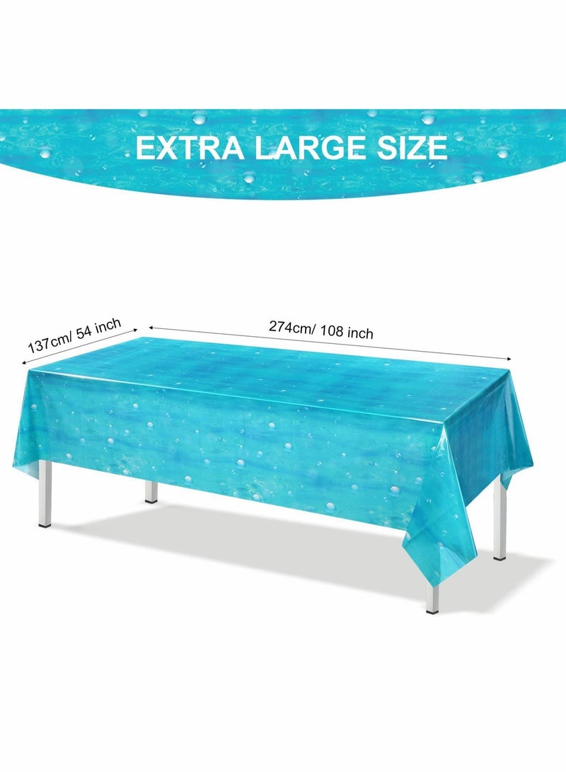 Excefore Party Table Cover, 3 Pcs Ocean Waves Underwater Bubbles Plastic Tablecloth 54" x 108" Ocean Under The Sea Table Cloth Blue - Image 3