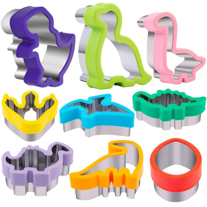 DINOSAUR COOKIE CUTTERS 9 SET STAINLESS STEEL SHAPED COOKIE CANDY FOOD CUTTERS MOLDS FOR DIY KITCHEN BAKING KIDS DINOSAUR THEME BIRTHDAY PARTY