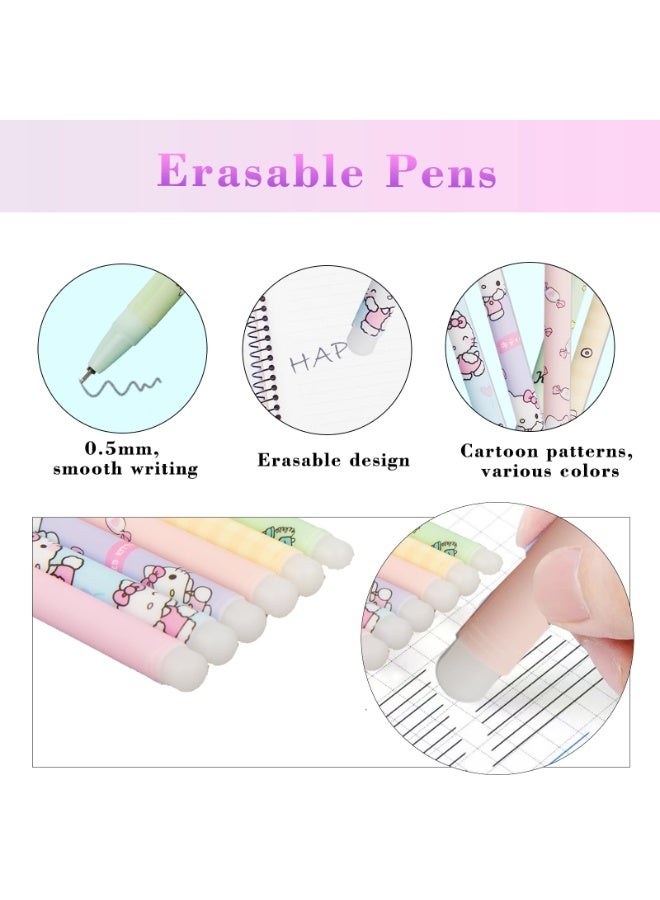 NajmStyle Cartoon Erasable Gel Pens, 12 Pcs Black 0.5mm Roller Ball Cute Erasable Gel Ink Pen - Image 3