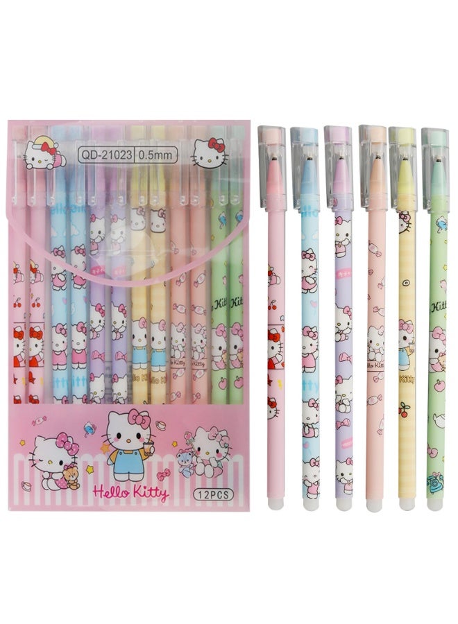 NajmStyle Cartoon Erasable Gel Pens, 12 Pcs Black 0.5mm Roller Ball Cute Erasable Gel Ink Pen - Image 1