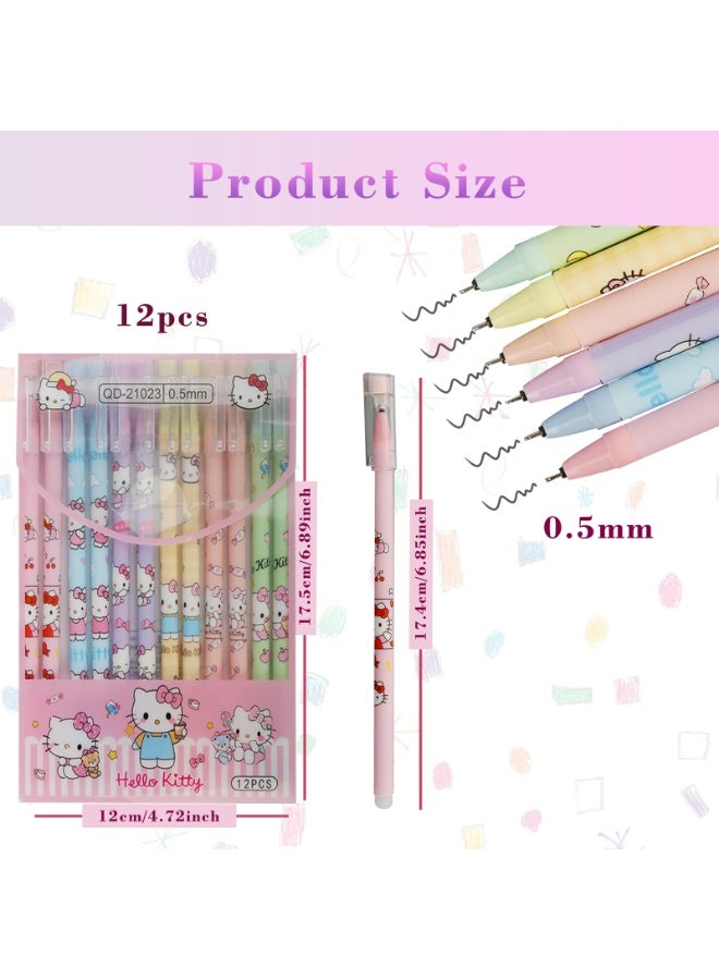 NajmStyle Cartoon Erasable Gel Pens, 12 Pcs Black 0.5mm Roller Ball Cute Erasable Gel Ink Pen - Image 2