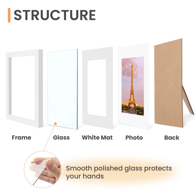 أبس سيمبلز مجموعة إطار صورة 8.5x11 مصنوعة من 3 مصنوعة من الزجاج عالي الوضوح ل 6 × 8 مع حصيرة أو 8.5x11 بدون إطارات صور تصاعد الحائط الأبيض - Image 3