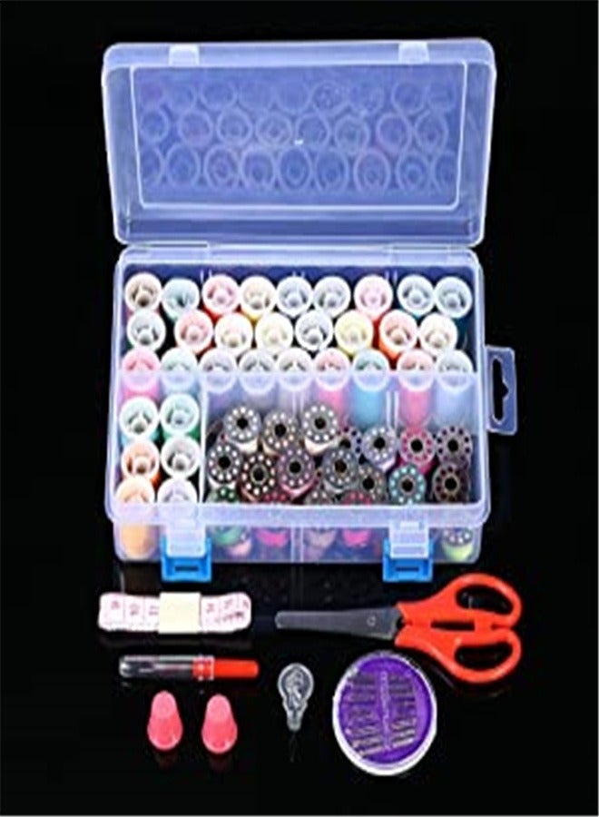 Goolsky 32 Thread Bobbins and 32 Thread Spools Sewing Accessories Supplies Kit with Measuring Tape Sewing Needles Storage Case (Mixed Colors) - Image 1