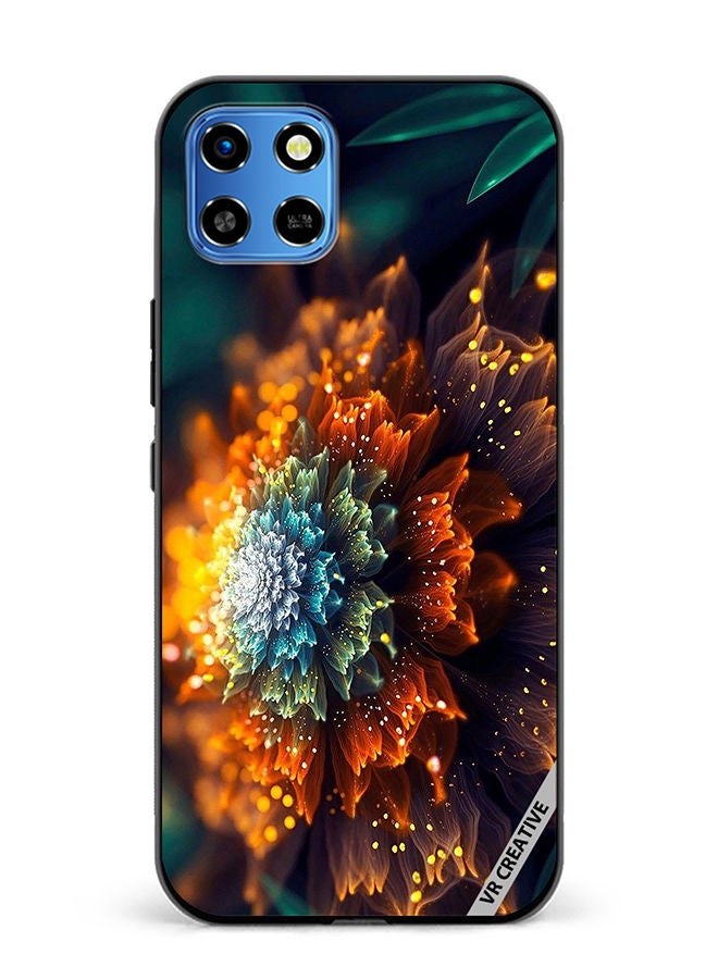 VR CREATIVE Protective Case Cover For Infinix Smart 6 HD Orange And Blue Glowing Factual Flower Design Multicolour - Image 1