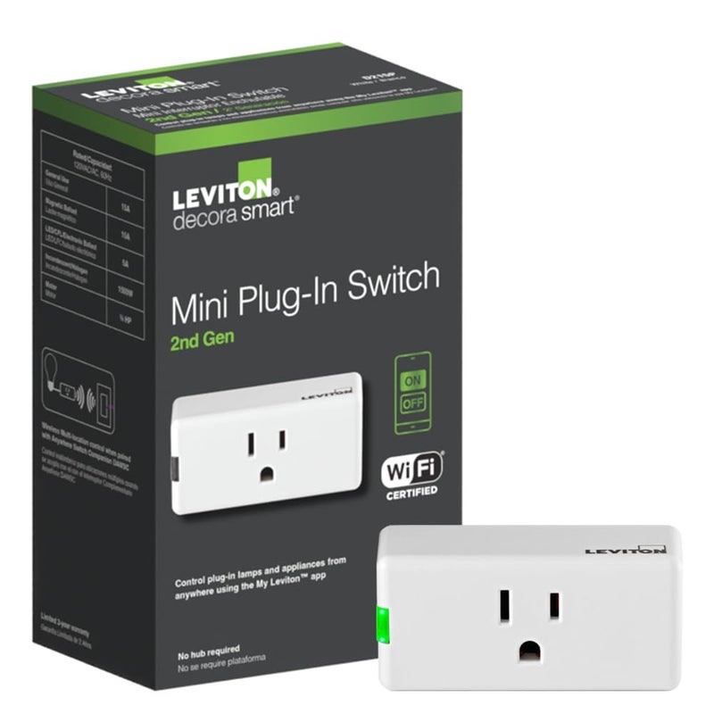 Leviton مقبس ديكورا الذكي، واي فاي الجيل الثاني، يعمل مع ماتر، أليكسا، مساعد جوجل، آبل هوم/سيري ورفاق بدون أسلاك لأي مخرج متصل، D215P-1RW، أبيض - Image 1