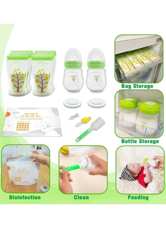 Bimirth Breastfeeding Set, 56 Breast Milk Bags, 2 Bottles, 2 Milk Storage Pads, 1 Microwave Steam Bag, 1 Bottle Brush, 1 Nipple Brush And 1 Nipple To Meet Various Breastfeeding Needs  - Image 3