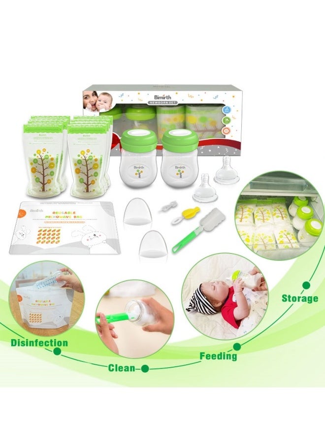 Bimirth Breastfeeding Set, 56 Breast Milk Bags, 2 Bottles, 2 Milk Storage Pads, 1 Microwave Steam Bag, 1 Bottle Brush, 1 Nipple Brush And 1 Nipple To Meet Various Breastfeeding Needs  - Image 2