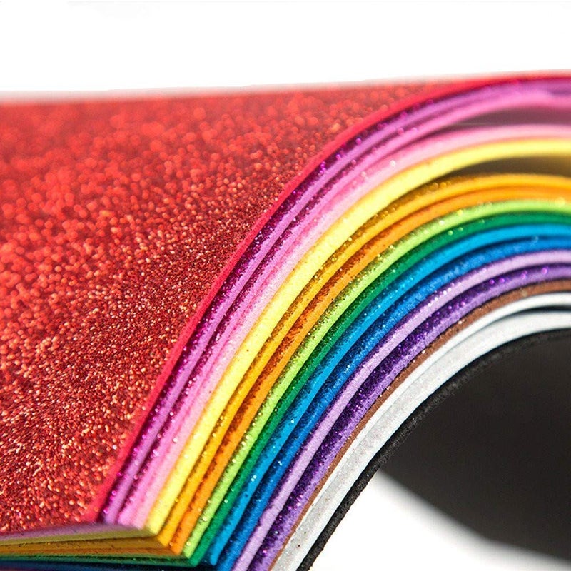 Haimac A4 Glitter Foam Sheet Sparkles Self Adhesive Sticky A4 Size with Sticky Back Pack of 50 Sheets 10 Colors x 5 Pcs Each for Art Craft DIY Work Decoration Gift Wrapping - Image 1