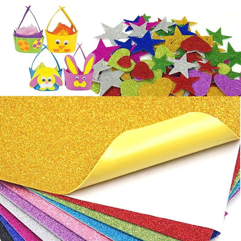 Haimac A4 Glitter Foam Sheet Sparkles Self Adhesive Sticky A4 Size with Sticky Back Pack of 50 Sheets 10 Colors x 5 Pcs Each for Art Craft DIY Work Decoration Gift Wrapping - Image 3