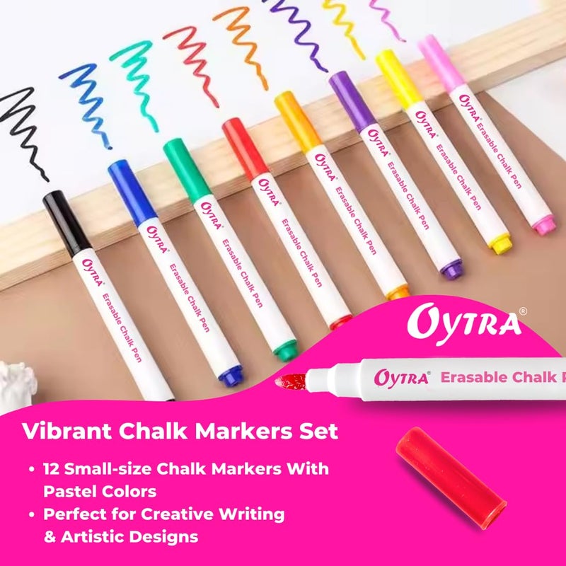 Oytra Chalk Pen Markers 12 Colors/Set Liquid Water Based Bold Erasable Temporaray Pen For Slate&Blackboard Black Papers Or Tailoring Stationery Art Craft Diy Projects - Image 3