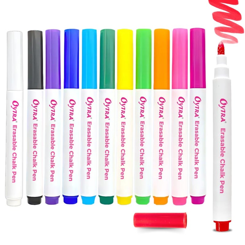 Oytra Chalk Pen Markers 12 Colors/Set Liquid Water Based Bold Erasable Temporaray Pen For Slate&Blackboard Black Papers Or Tailoring Stationery Art Craft Diy Projects - Image 1