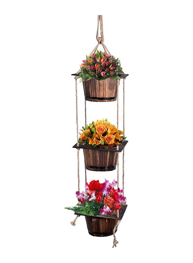 HOME TASTE Hometaste Wooden Pot Hanging Planter Wall-Mounted Decorative Flowerpot 3 Pots Solid Wooden Holder Shelves Handcrafted Wood With Rope And Wooden Hanger Plants Pot. 