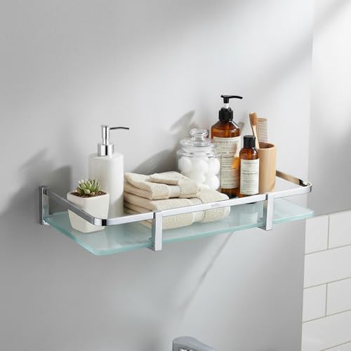 Atlantic Platina 10" x 6" Wall Mounted Glass Shelf with 8mm Thickness and Brass Chrome Finish - Multi-Purpose Storage Solution for Kitchen and Bathroom - Image 1