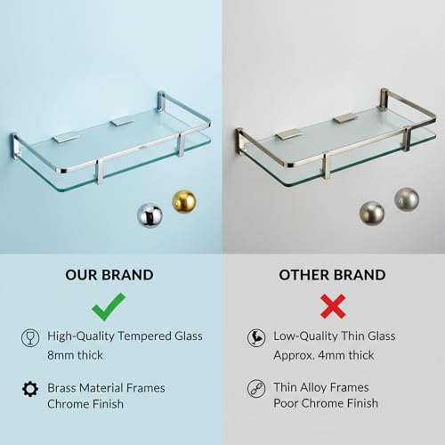 Atlantic Platina 10" x 6" Wall Mounted Glass Shelf with 8mm Thickness and Brass Chrome Finish - Multi-Purpose Storage Solution for Kitchen and Bathroom - Image 5