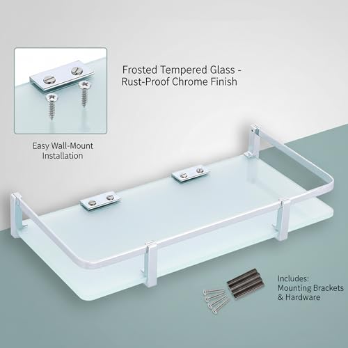 Atlantic Platina 10" x 6" Wall Mounted Glass Shelf with 8mm Thickness and Brass Chrome Finish - Multi-Purpose Storage Solution for Kitchen and Bathroom - Image 4