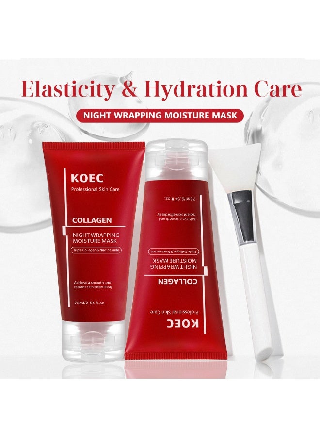 ك أو إي سي كولاجين تغليف ليلي قناع رطب 75 مل -كولاجين ثلاثي ونياسيناميد لسلس مشع رقاقة الجلد السلس تقشير من قناع مع فرشاة التطبيق - Image 3