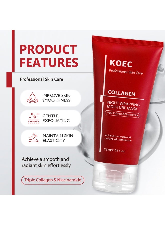 ك أو إي سي كولاجين تغليف ليلي قناع رطب 75 مل -كولاجين ثلاثي ونياسيناميد لسلس مشع رقاقة الجلد السلس تقشير من قناع مع فرشاة التطبيق - Image 2