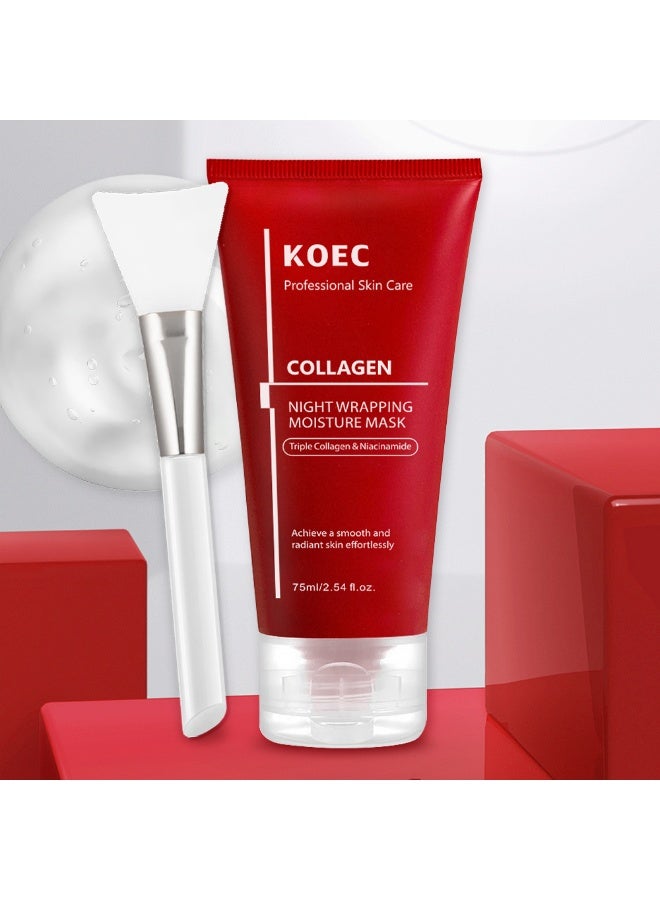 ك أو إي سي كولاجين تغليف ليلي قناع رطب 75 مل -كولاجين ثلاثي ونياسيناميد لسلس مشع رقاقة الجلد السلس تقشير من قناع مع فرشاة التطبيق - Image 1