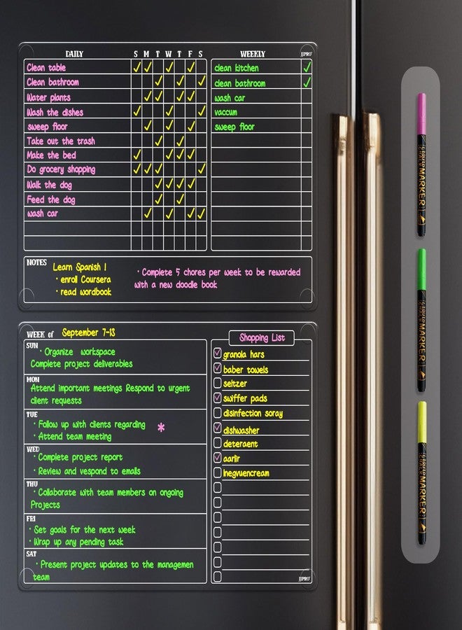 JJPRO Non-Magnetic Dry Erase Chore Chart for Fridge, 8.5"x13" Clear Reusable Chore Board and Weekly Planner, Dry Erase Weekly Calendar for Refrigerator,Cabinet,Wall&Glass, All Smooth Surfaces - Image 1