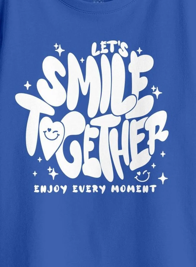 Bonorganik Girl's Turquoise Blue 100% Cotton Printed Regular Fit T-Shirt