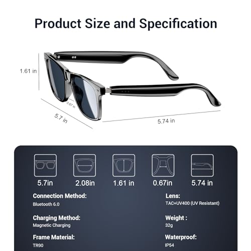 Blackview نظارات بلاكفيو الذكية، نظارات شمسية بولارية بلوتوث مع مكبر صوت، تحكم صوتي، حماية من الأشعة فوق البنفسجية، عدسات مضادة للضوء الأزرق - Image 3