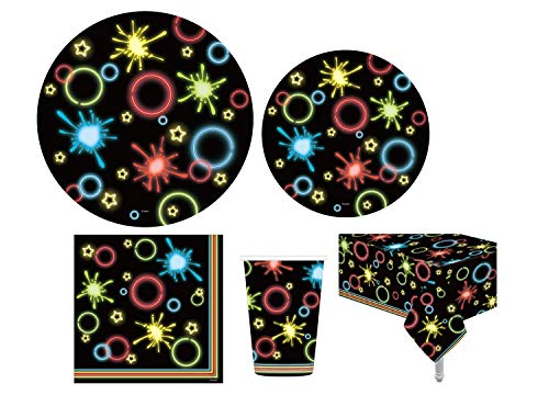 Oojami Neon Party Supplies Set for 30 Guests Includes 9 7 Plates 9 oz Cups Napkins Table Cover Neon Birthday Party Decorations Glow Party Plates Napkins Colorful Disposable Tableware - Image 1