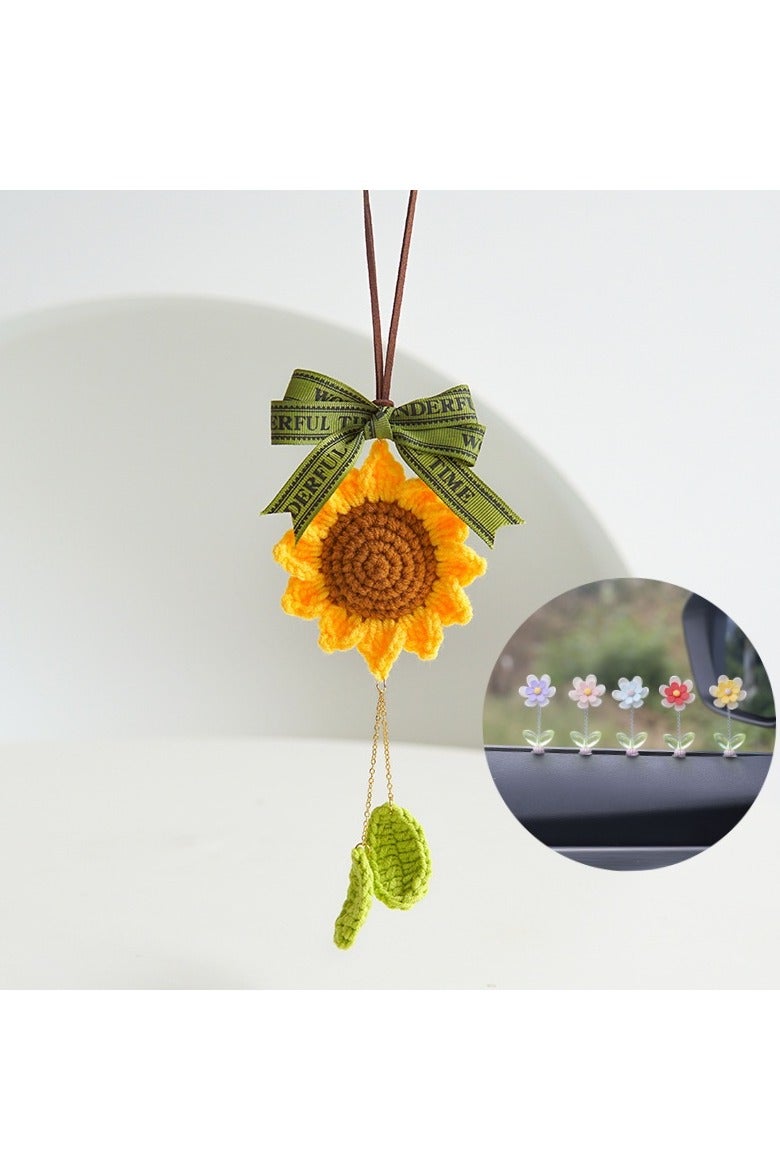 Car decoration 6-piece set, car rearview mirror hanging accessories, hand-woven floral rearview mirror sunflower 1 piece, 5 pieces of daisy flower car center console decorations - dashboard and interior decoration accessories - Image 4