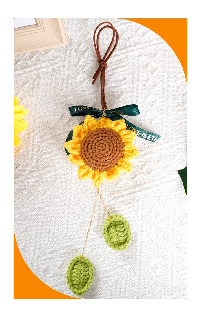 Car decoration 6-piece set, car rearview mirror hanging accessories, hand-woven floral rearview mirror sunflower 1 piece, 5 pieces of daisy flower car center console decorations - dashboard and interior decoration accessories - Image 3