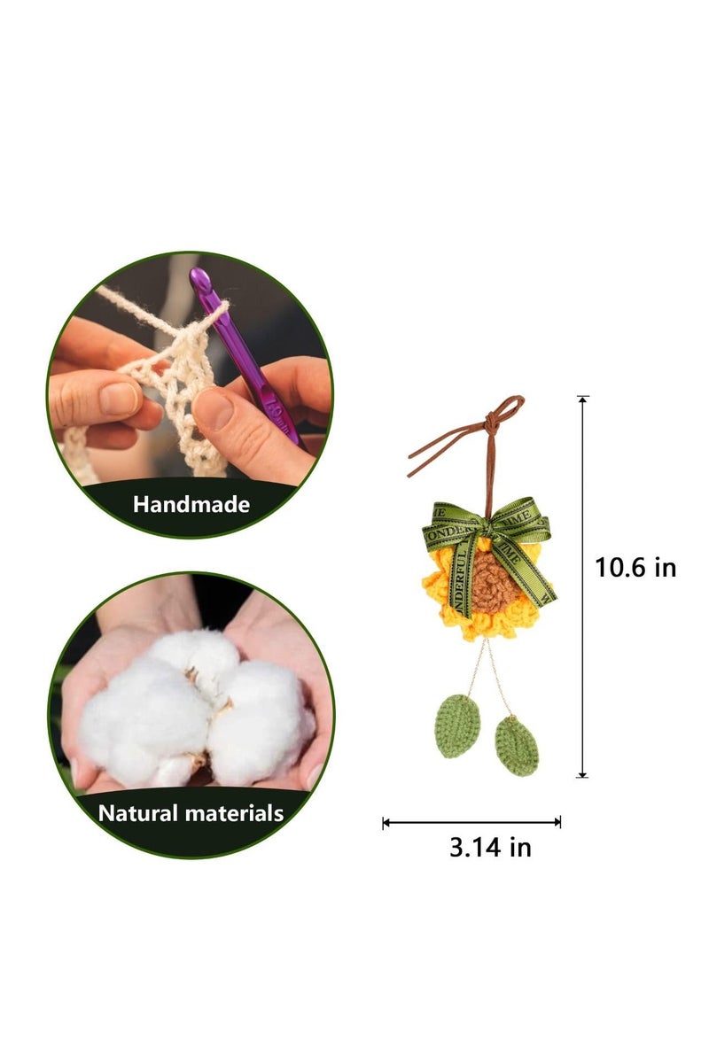 Car decoration 6-piece set, car rearview mirror hanging accessories, hand-woven floral rearview mirror sunflower 1 piece, 5 pieces of daisy flower car center console decorations - dashboard and interior decoration accessories - Image 5