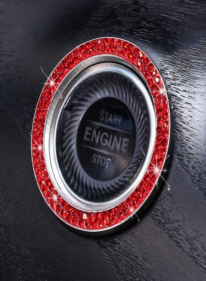 ToBeQueen Push Start Button Bling Rings Auto Car Engine Start Stop Button Sticker Emblem,Rhinestone Bling Red Car Accessories Decor for Women Girl 2 Pcs,Red - Image 5