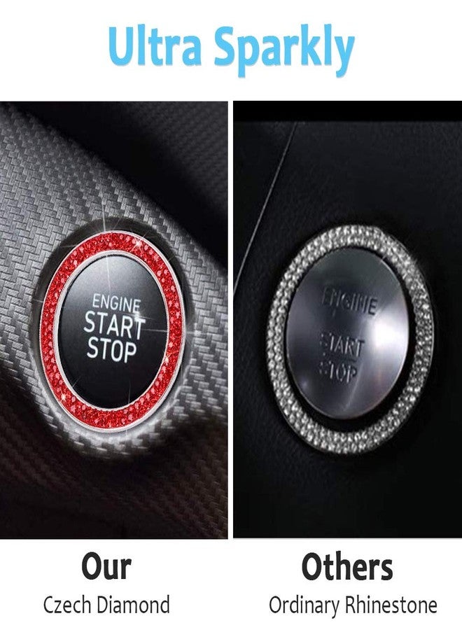 ToBeQueen Push Start Button Bling Rings Auto Car Engine Start Stop Button Sticker Emblem,Rhinestone Bling Red Car Accessories Decor for Women Girl 2 Pcs,Red - Image 3
