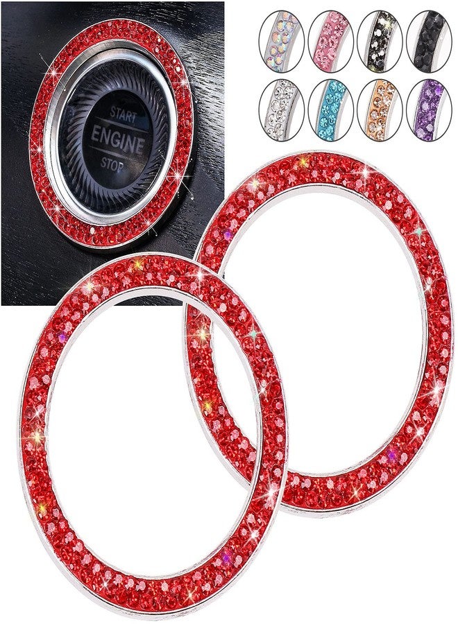 ToBeQueen Push Start Button Bling Rings Auto Car Engine Start Stop Button Sticker Emblem,Rhinestone Bling Red Car Accessories Decor for Women Girl 2 Pcs,Red - Image 1