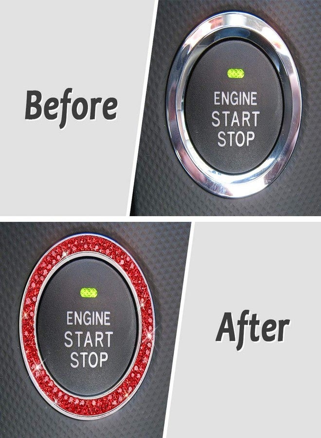 ToBeQueen Push Start Button Bling Rings Auto Car Engine Start Stop Button Sticker Emblem,Rhinestone Bling Red Car Accessories Decor for Women Girl 2 Pcs,Red - Image 2