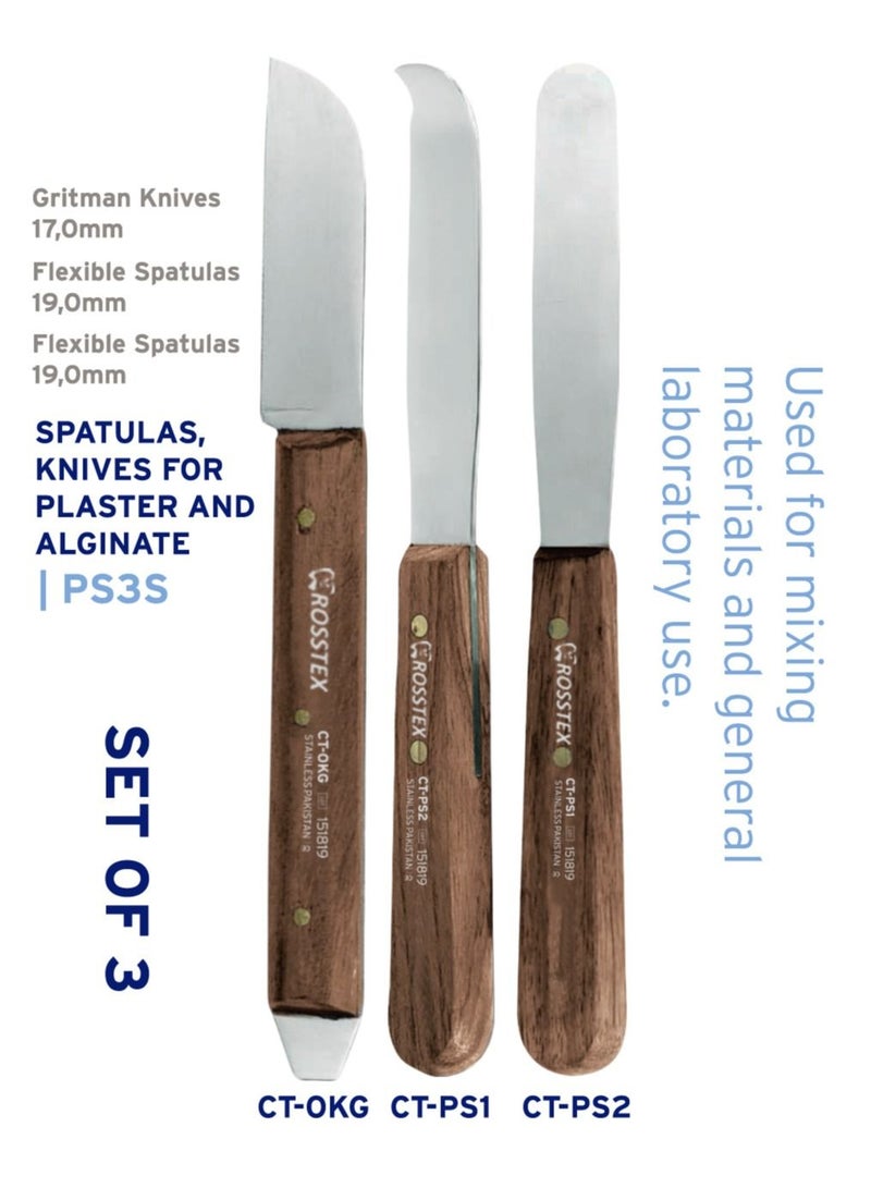 أدوات طب الأسنان ملعقات وسكاكين جص مجموعة من 3