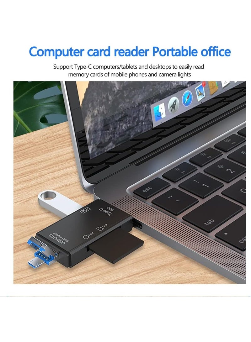 ملحقات قارئ بطاقات Micro SD للكمبيوتر الشخصي، محول محمول 6 في 1 TF/USB-C للكمبيوتر الشخصي/الهاتف الذكي/الكمبيوتر اللوحي الذي يعمل بنظام Android مع وظيفة OTG  - Image 4