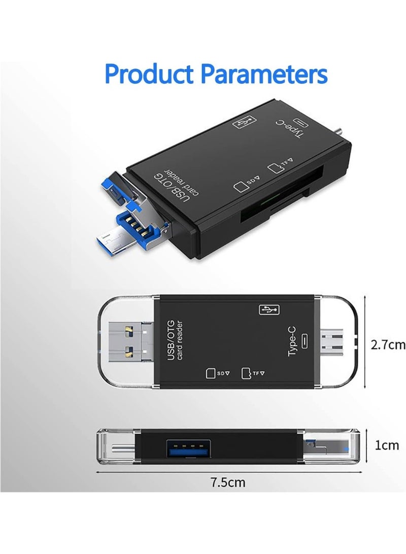 ملحقات قارئ بطاقات Micro SD للكمبيوتر الشخصي، محول محمول 6 في 1 TF/USB-C للكمبيوتر الشخصي/الهاتف الذكي/الكمبيوتر اللوحي الذي يعمل بنظام Android مع وظيفة OTG  - Image 3