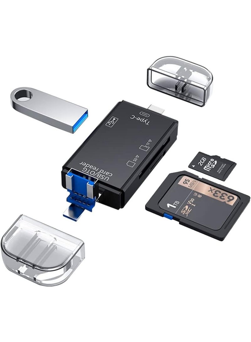 ملحقات قارئ بطاقات Micro SD للكمبيوتر الشخصي، محول محمول 6 في 1 TF/USB-C للكمبيوتر الشخصي/الهاتف الذكي/الكمبيوتر اللوحي الذي يعمل بنظام Android مع وظيفة OTG  - Image 1