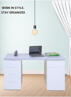 AFT Sleek 1-Piece Office Furniture Set. Spacious Desk with Storage  – Ideal for Productivity and Organized Workspaces. This modern 18mm MDF desk offers a spacious work surface perfect for multitasking, making it ideal for computer setups, writing tasks, or creative projects. White/Gray Tabletop (Arfan)  - Image 1
