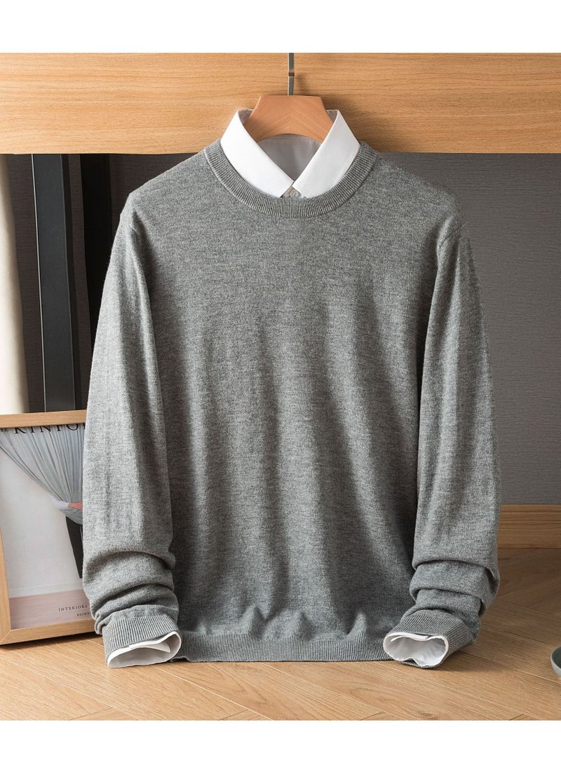 Loquat Men's Winter Wool Solid Color Round Neck Sweater 