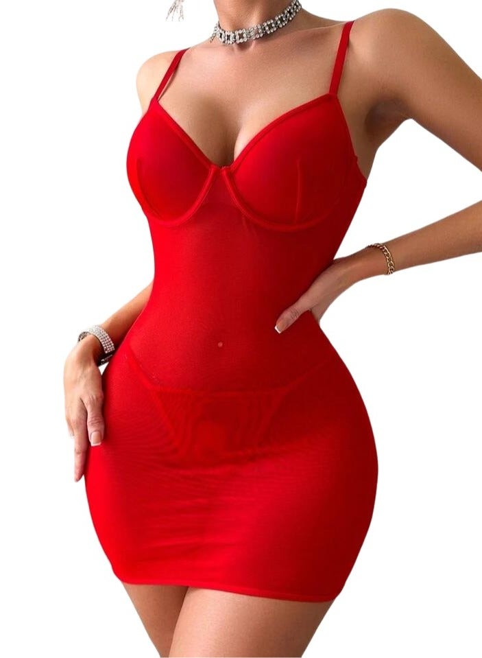 hot lingerie short playsuits, elegant nightgown, women’s babydolls, transparent lingerie red  , 481 - Image 1