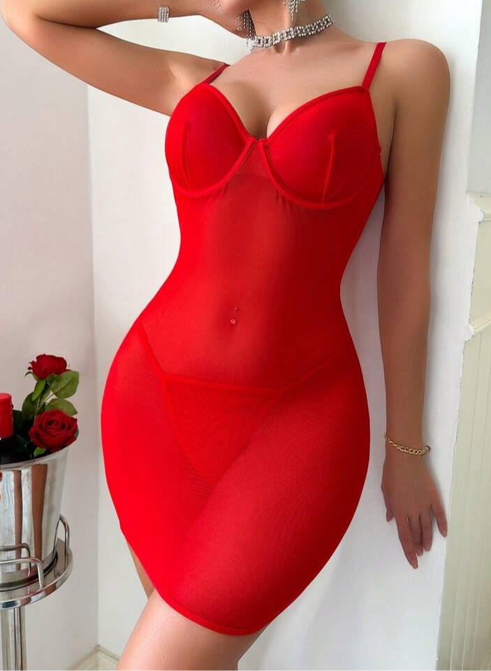 hot lingerie short playsuits, elegant nightgown, women’s babydolls, transparent lingerie red  , 481 - Image 5