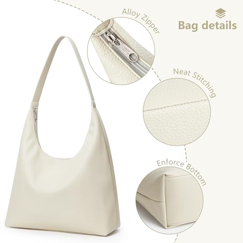 KALIDI Casual Tote Bag Vegan Leather Hobo Zipper Work Bag Weekender Shoulder for Women Shoulder Travel Purse (Grey Beige) - Image 3